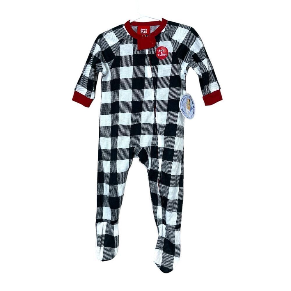 Family PJs Thermal Buffalo Check Footie One-Piece Unisex‎ Baby 6-9M Black/White